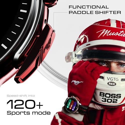 GOBOULT Mustang Racer Smart Watch 1.43'' AMOLED Display, Rotating Bezel, BT Calling, 150+Watchfaces, 500 Nits Brightness, AI Voice Assistant, SpO2 Monitoring, 120+ Sports Mode (Black Blaze)