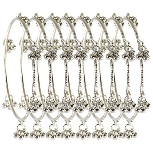 STYOLLO Fancy Kashmiri Ghungroo Alloy Bangles | Ethnic Metal Chudi For Women & Girls | Bridal Wedding Jewelry | Festival Party Fashion Style | Traditional Gift Bangle - Set Of 8 (SYL_DC13-Grey-2.4)