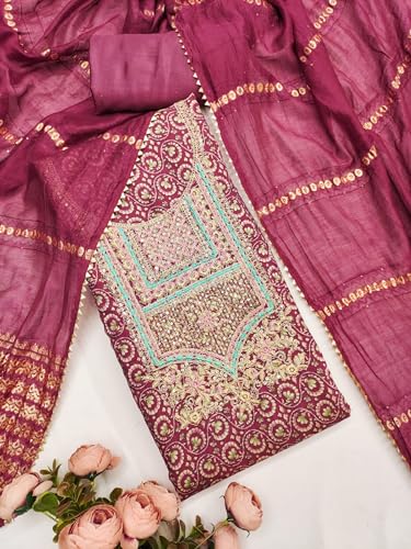 Leeli Peeri Designer Women's Chanderi Floral Printed Embroidery Work Unstitched Salwar Suit Dress Material