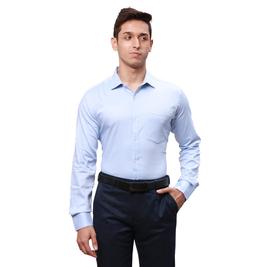 Park Avenue Men Slim Fit Structure Pattern Pure Cotton Semi Cutaway Collar | Full Sleeve Formal Shirt | Medium Blue