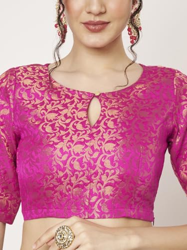 studio rasa Women's Brocade Short Sleeves Readymade Blouse for Festive Wedding Party