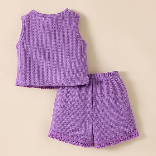 Hoscotch Girls Textured Purple Sleeveless Short Set For Ages (3-4 Years)