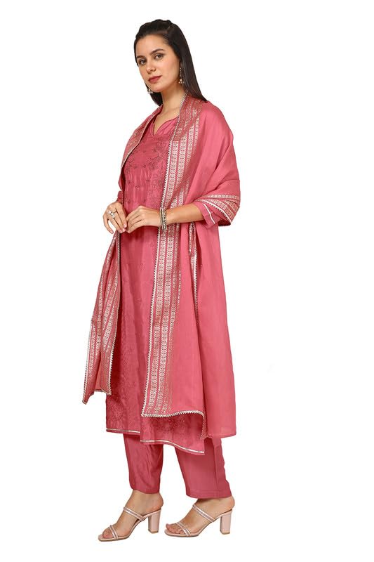 Soch Womens Pink Viscose Blend Embroidered Suit Set With Sequins