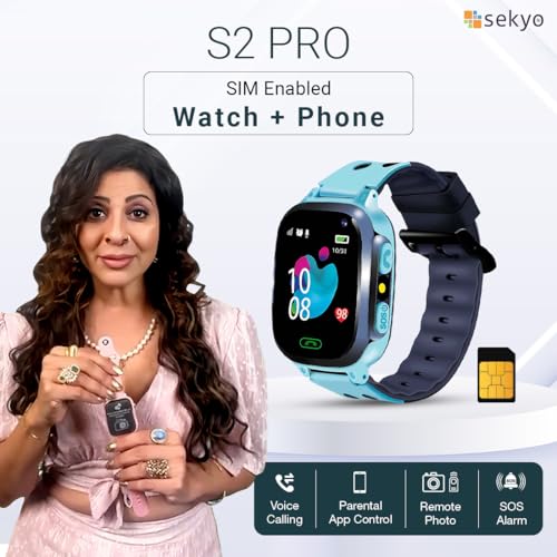 sekyo S2 Pro Kids Smartwatch for Boys & Girls, Calling Smart Watch for Kids with Location Tracker, Camera, SOS & Safe Zone Alert, Family Chat, App Control, Airtel & Vi Micro SIM Support only -Blue