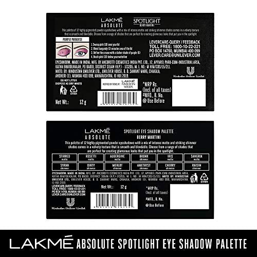 Lakmé Absolute Spotlight Eye Shadow Palette, Smokin Glam, 12 g