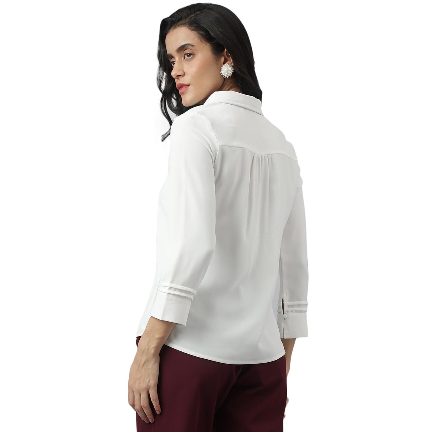 Latin Quarters Women White Casual Solid 3/4 Sleeve Top_XL