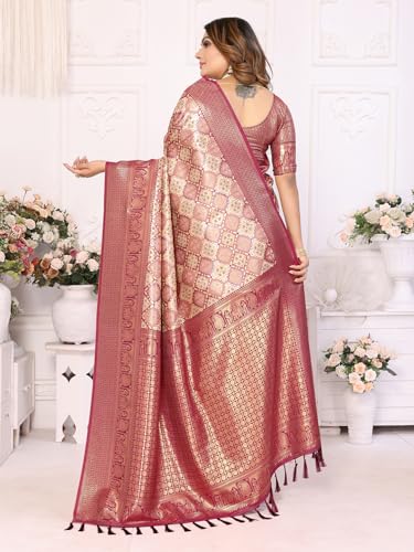 Panzora Women's Beige Banarasi Silk Zari Woven Saree With Unstitched Blouse Piece