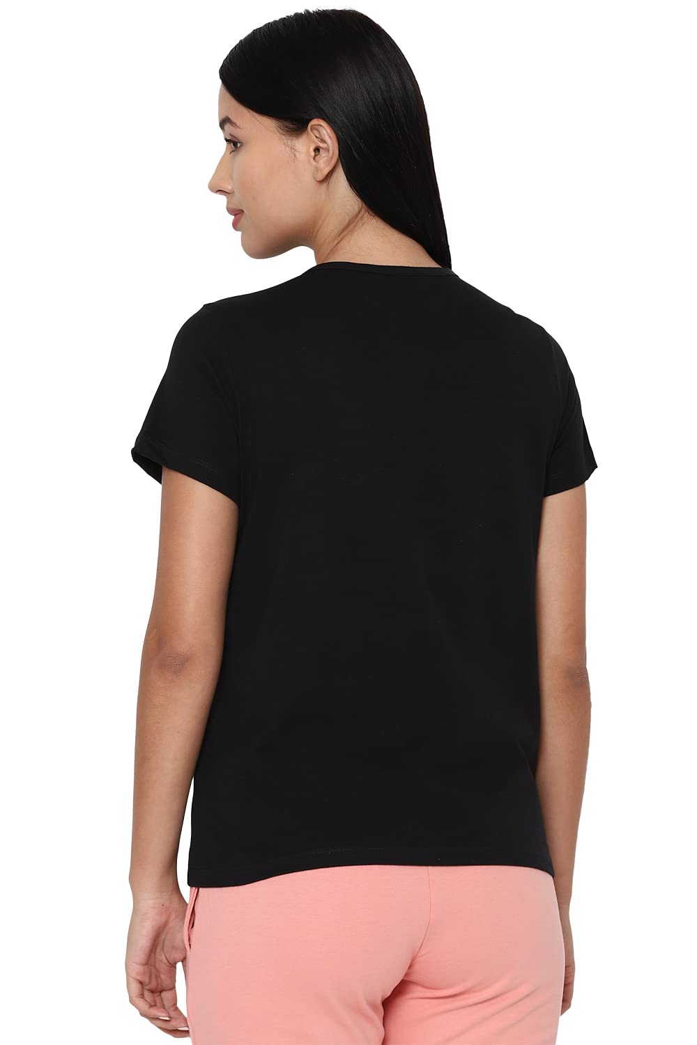 Allen Solly Women's Solid Regular Fit T-Shirt (AHKCCRGPP98080- Black XL)