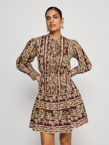 Label RITU KUMAR Brown Stripe Floral Short Dress