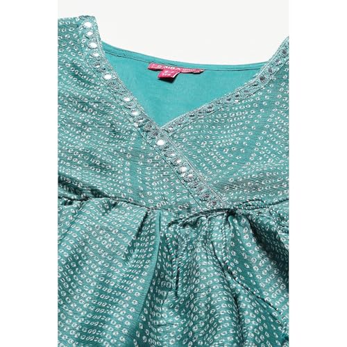 BIBA GIRL PRINTED GATHERED KID(KW5614_GREEN_13)