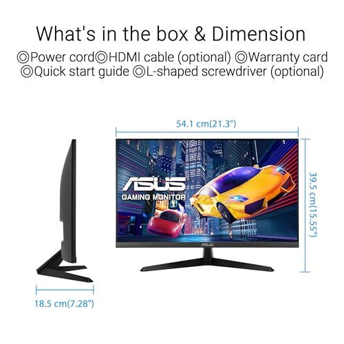 ASUS VY249HGR Eye Care Gaming Monitor – 24-Inch (23.8-Inch viewable), IPS, Full HD, Frameless, 120Hz, Adaptive-Sync, 1ms MPRT, HDMI, Low Blue Light, Flicker Free, Wall Mountable