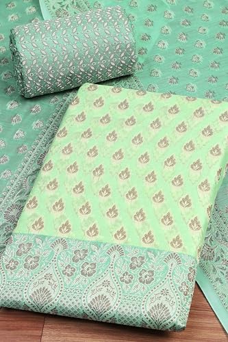 BIBA Women Green Cotton Unstitched Suit Set_FREE SIZE