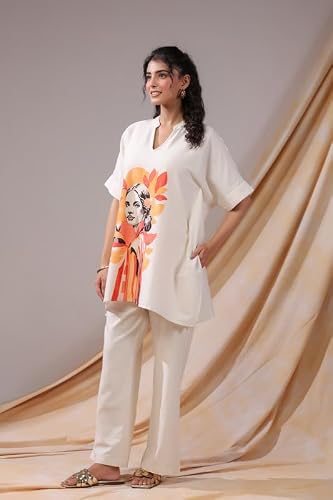 JISORA Women's Printed Cotton Flex Co-ord Set 1KFP3444-M Off-white M