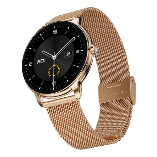 boAt Chrome Iris Fashion Smart Watch for Women - Elegant Ultra-Sleek Dial, Light-Weight Metal Body, 1.32" AMOLED Display, 1000 Nits, AOD, Female Wellness Tracking Watch for Woman (Metal Gold)