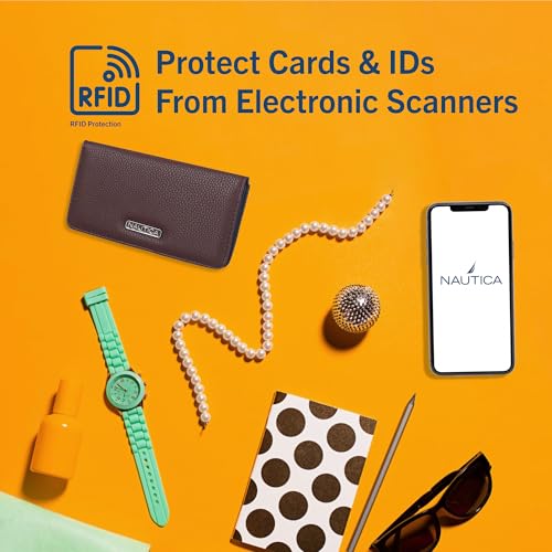 Nautica Seaside Slim RFID Wallet for Women – Credit Card Holder with Coin Purse, Women’s Clutch Small Organizer with ID Window, Black (Embossed), One Size, Minimalist
