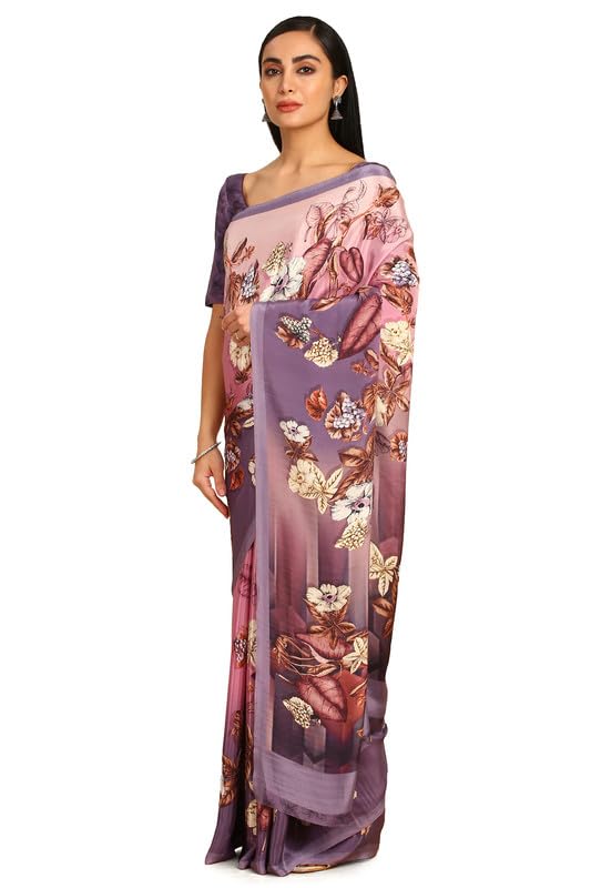 Soch Womens Purple Crepe Floral Print Saree