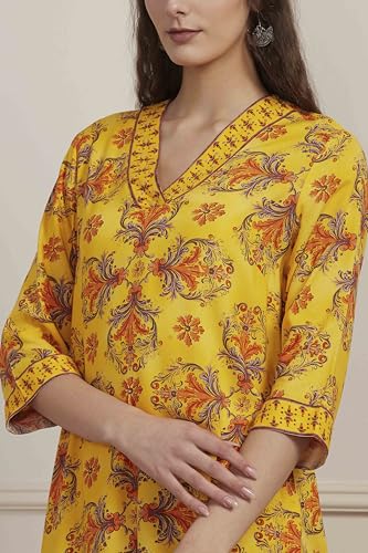 Biba Women Yellow Viscose Rayon Straight Kurta_46
