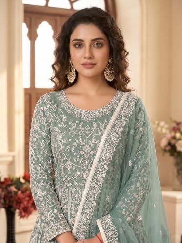 RUDRAPRAYAG Net And Santoon Anarkali Gown for Women | Semi Stitched Embroidered Gown for Women 2026 | Long Gown | Gown in Clothing & Accessories