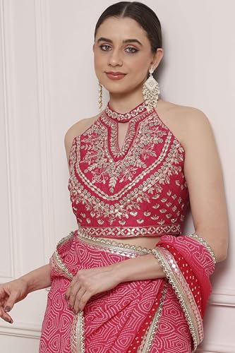 BIBA Printed Cotton Silk Regular Wedding Saree With Blouse