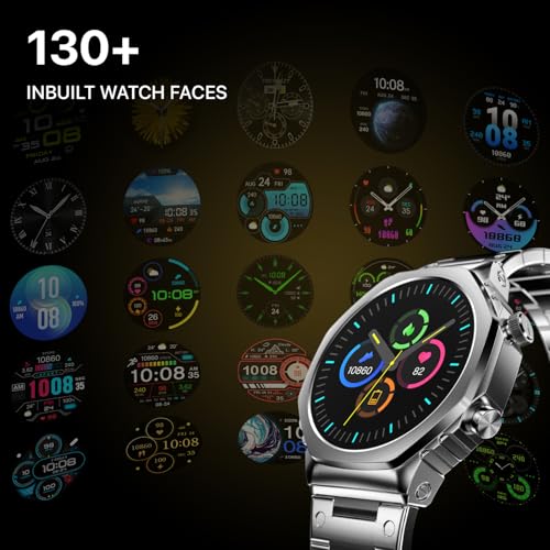 Fire-Boltt Onyx- 36.3mm AMOLED Always On Display Smart Watch, 466 * 466 High Resolution, Bluetooth Calling, Steel Design, IP67, 4GB Storage, 300+ Sports Modes, 130+ Watch Faces (Silver)