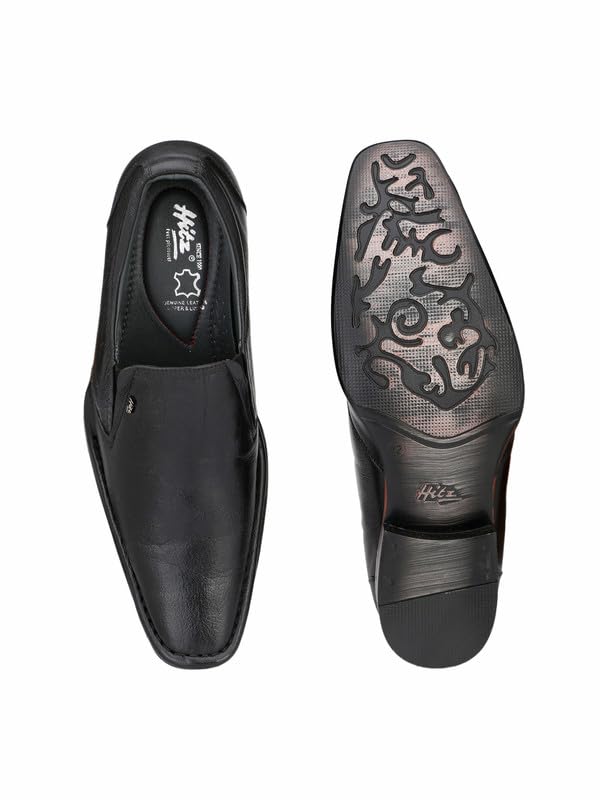 HITZ Men's Black Leather Slip -On Office Wear Formal Shoes