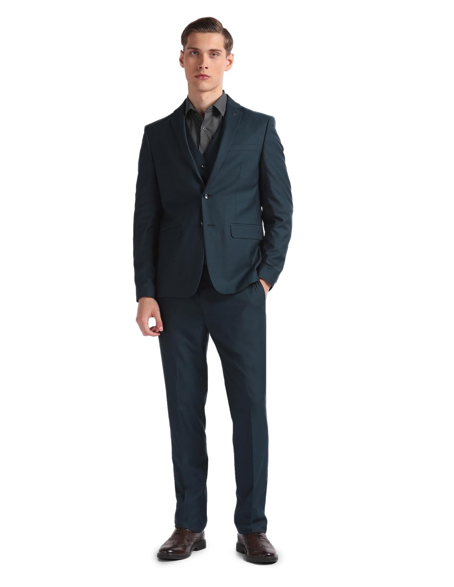 Arrow Men's Polyester Blend Single Breasted Business Suit Pants Set (ARAHSU5521_Teal