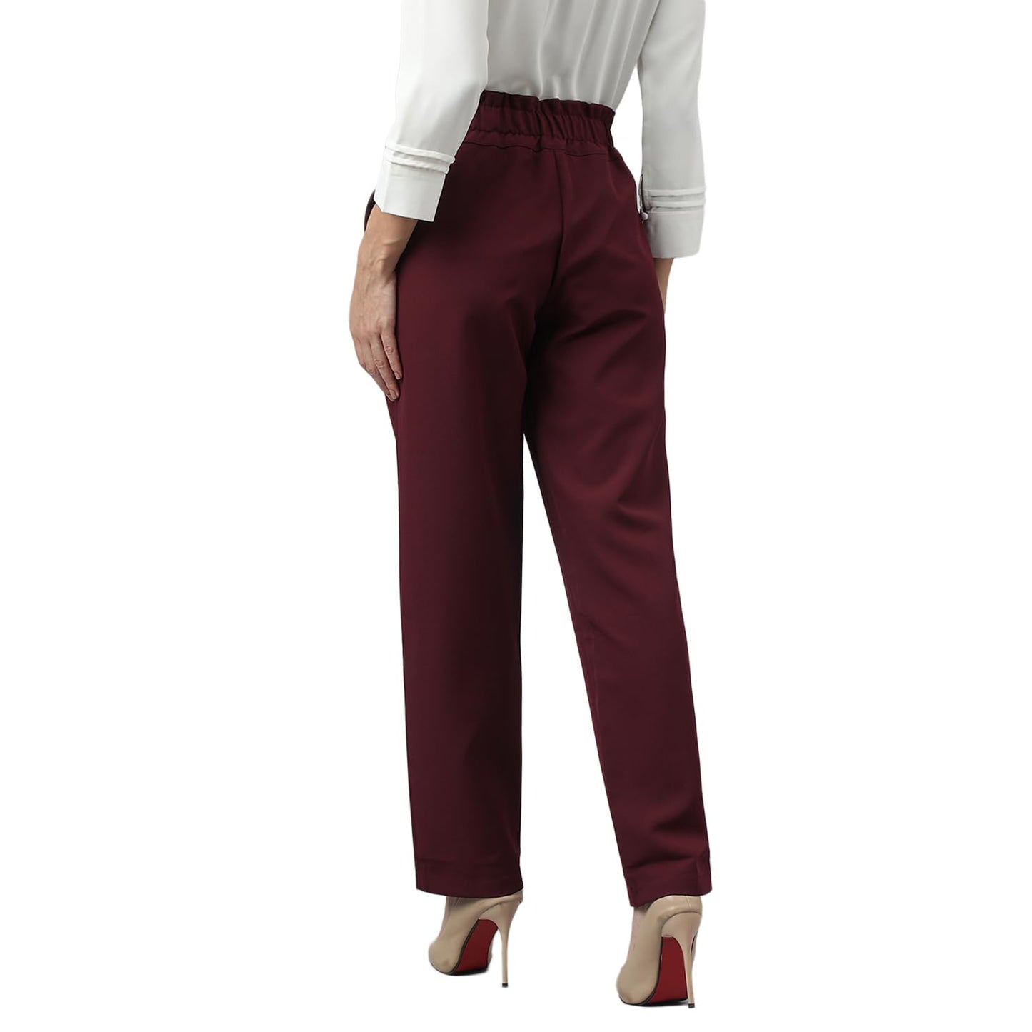 Latin Quarters Women's Maroon Solid Straight High Rise Formal Pant_XL