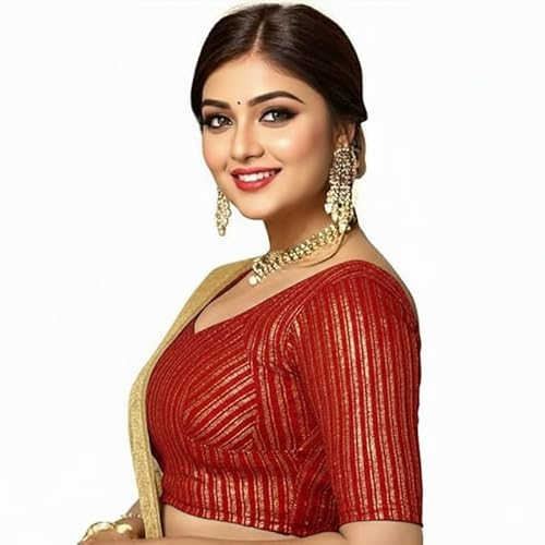 Bhochi Stylish Latest Katori Design Golden Foil Printed Blouse Stretchable Readymade Saree Blouses for Women Trendy Blouse Special for Festival