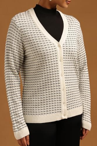 Soch Womens White Acrylic Knitted Cardigan
