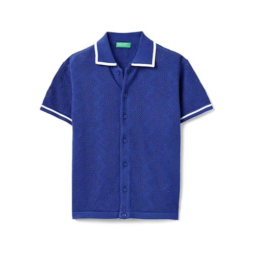 United Colors of Benetton Regular Fit Cut Away Collar Patterned Shirt Blue