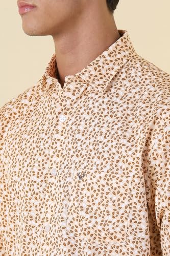 Men Beige Print Full Sleeves Formal Shirt