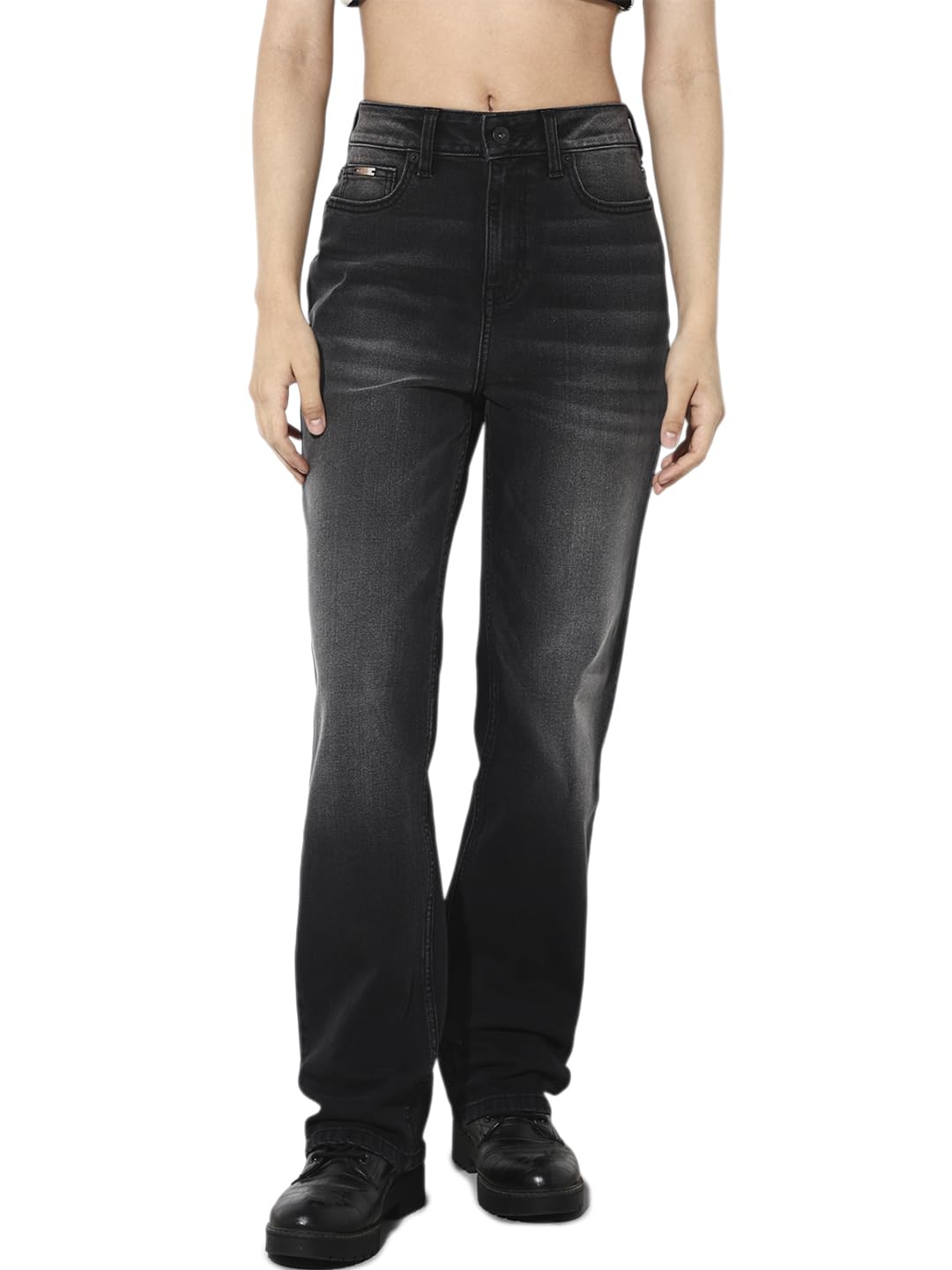 ONLY Women's Solid Straight Fit High-Rise Black Jeans
