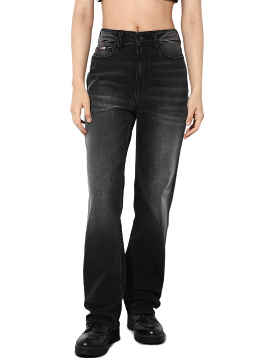 ONLY Women's Solid Straight Fit High-Rise Black Jeans