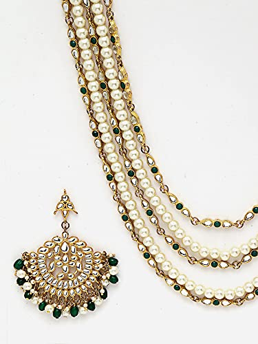 Karatcart Pearl Kundan Multilayered Rani Haar Set - Womens