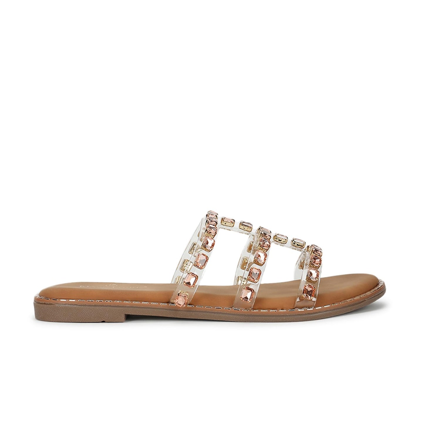 Marc Loire Women Embellished Ethnic Flats | Slip-On Open Toe Fashion Sandals with Comfortable Sole | Stylish Traditional Chappals (Rose Gold, UK Footwear Size System, Adult, Women, Numeric, Medium, 7)