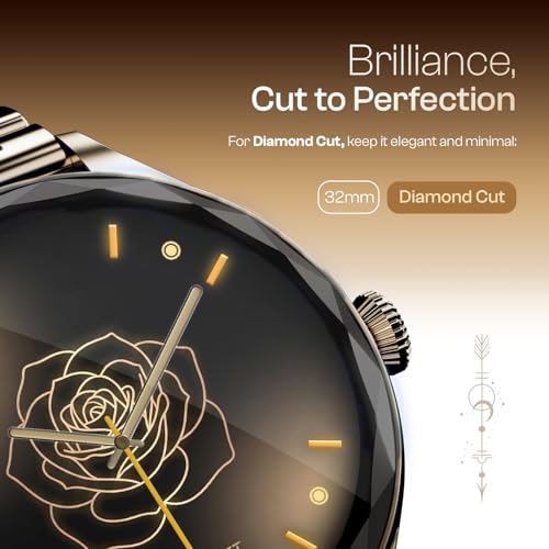 Fire-Boltt Phoenix Aura Women Smart Watch with 1.26” Diamond-Cut HD Display, Rotating Crown, Wireless Charging, Bluetooth Calling, Voice Assistant, 120+ Sports Modes - Silk Champagne