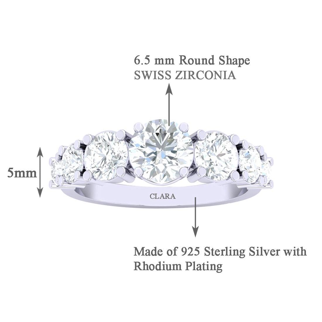 CLARA Made with Swiss Zirconia 925 Sterling Silver Round Solitaire Ring Gift for Women and Girls