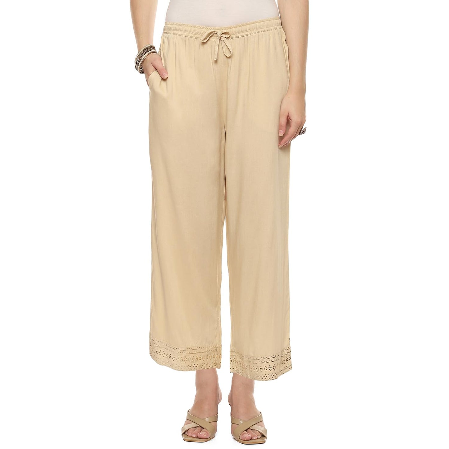 BIBA Women Solid Bottom WEAR(Bottom W19888_Beige_S)