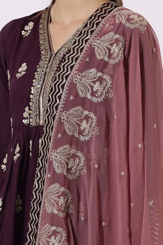 Wishful Purple Pure Cotton Flared Dress & Dupatta for Women (Size: 3XL)-24AUSP11997-400749