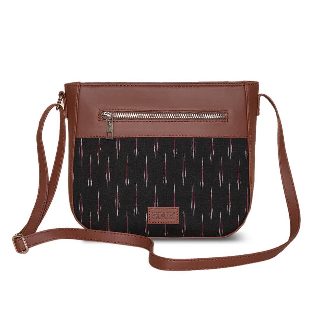 ZOUK Women's Handcrafted Black Ikat GreRed U Shaped Sling Bag