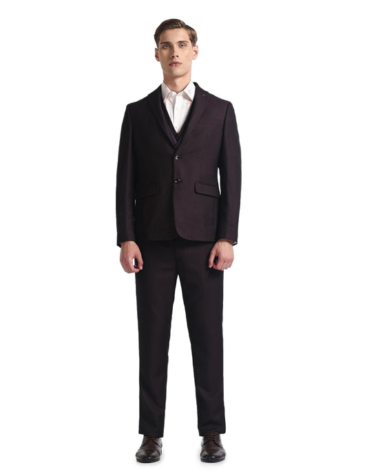 Arrow Men's Polyester Single Breasted Business Suit Pants Set (ARAHSU5558_Wine