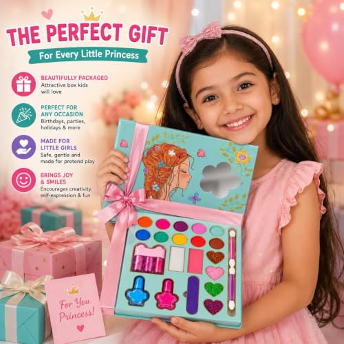 Savoryhive Kids Makeup Kit for Girl, Washable Makeup Set for Girls, Makeup Set for Kids, Girl Toys Children Play Makeup Kit with Folding Case Birthday Gifts for Girls Age 4 5 6 7 8 Year Old