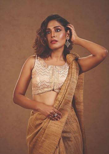 SALWAR STUDIO Cream Brocade Readymade Blouse- Pack of 1.