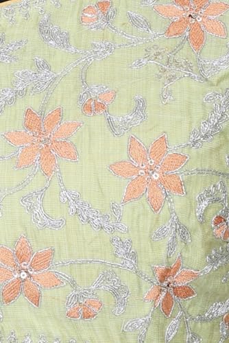 Aurelia Women's Pista Green and Yellow Embroidered Jacquard Blouse with Lehenga and Dupatta Set - (AD10759-706231-M)