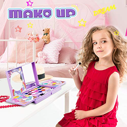 KIDCHEER Kids Makeup Kit for Girls Princess Real Washable Cosmetic Pretend Play Toys with Mirror - Non Toxic