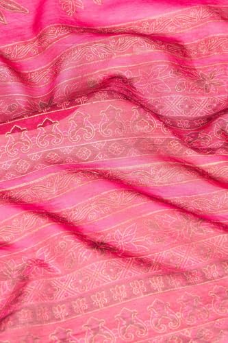 Taneira Women Pink Rajasthan Pure Silk Cotton Printed Sanganeri Saree with Unstitched Blouse Piece (SAPP01AC6734-Pink)