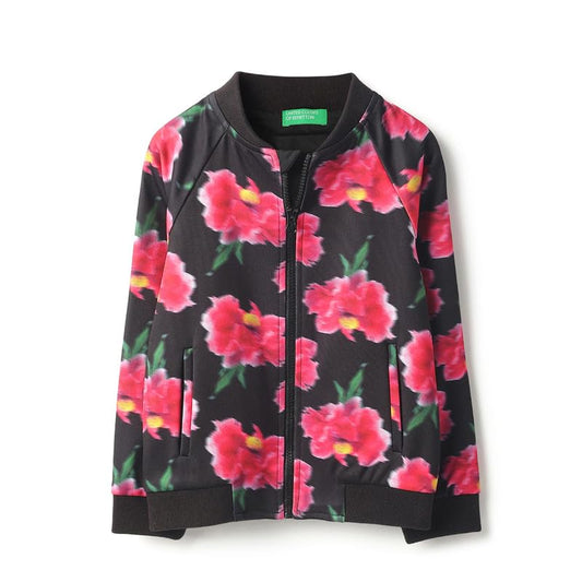United Colors of Benetton Regular Fit Band Neck Floral Print Light Weight Jacket