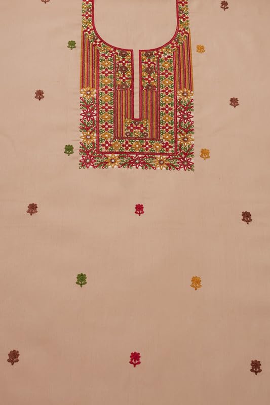 Soch Womens Beige Cotton Blend Embroidered Unstitch Dress Material With Sequins