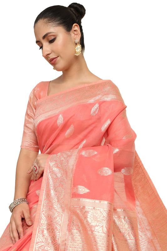 Soch Womens Pink Tussar Zari Woven Saree