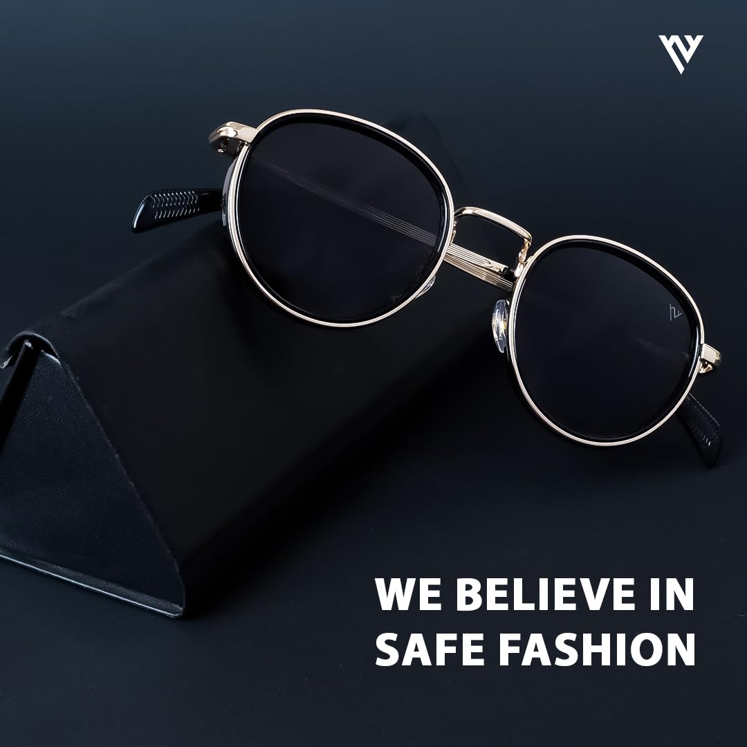 Voyage Black Round Polarized and UV Protected Sunglasses for Men & Women (3040MG3981 | Golden Frame | Black Lens)